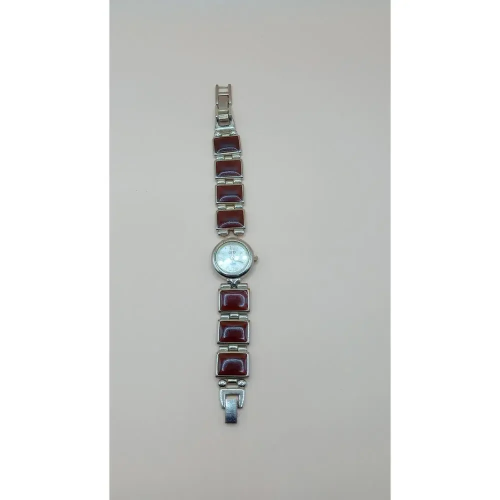Cato Women's Watch - Clasp Closure - Silver Toned With Brown Faux Stone Inlays